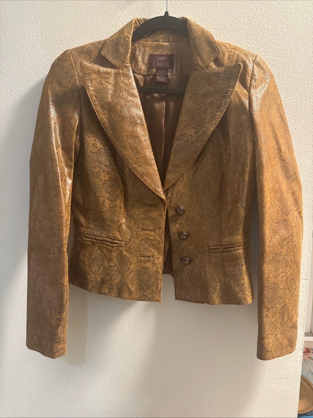 Vakko Metallic Snake-Print Brown Blazer